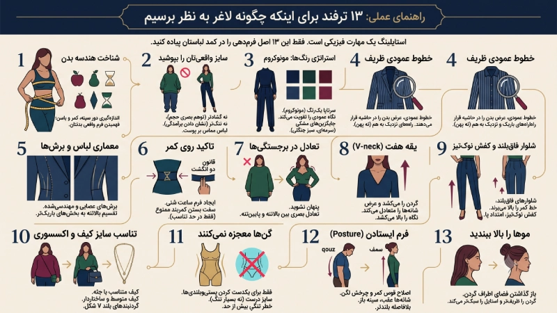 ۱۳ ترفند برای اینکه چگونه لاغر به نظر برسیم 