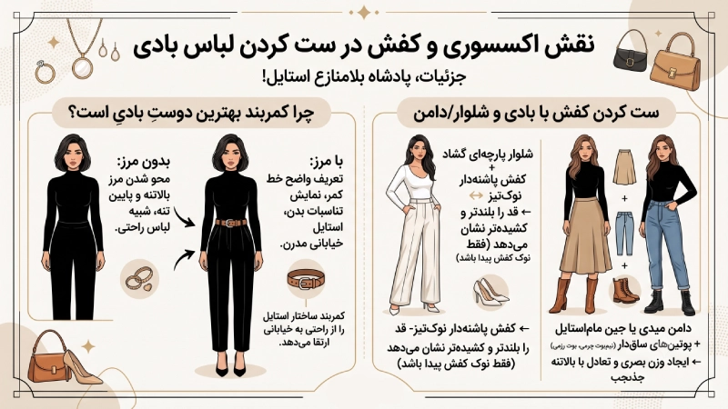 نقش اکسسوری و کفش در ست کردن لباس بادی